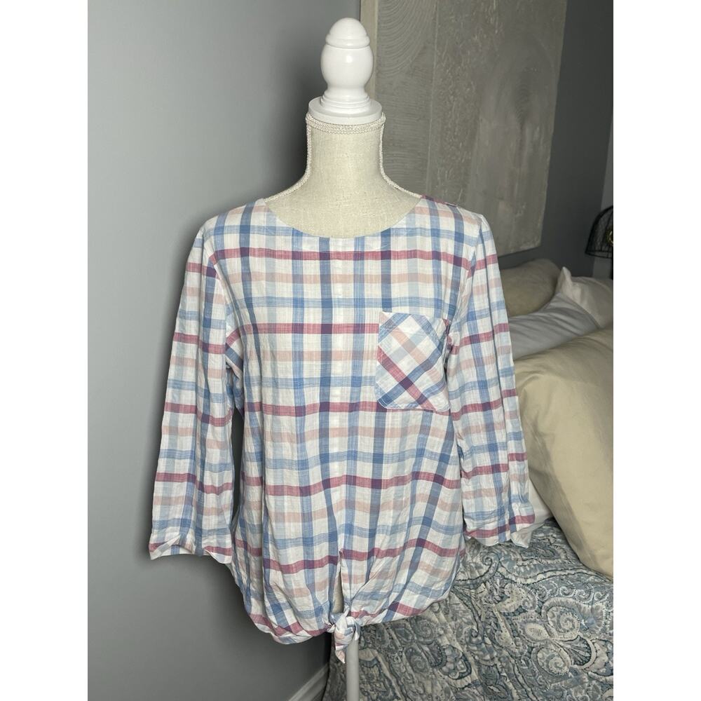 Barbour Harbourside Plaid Tie Front Top Womens 10 Preppy Coastal Cottagecore